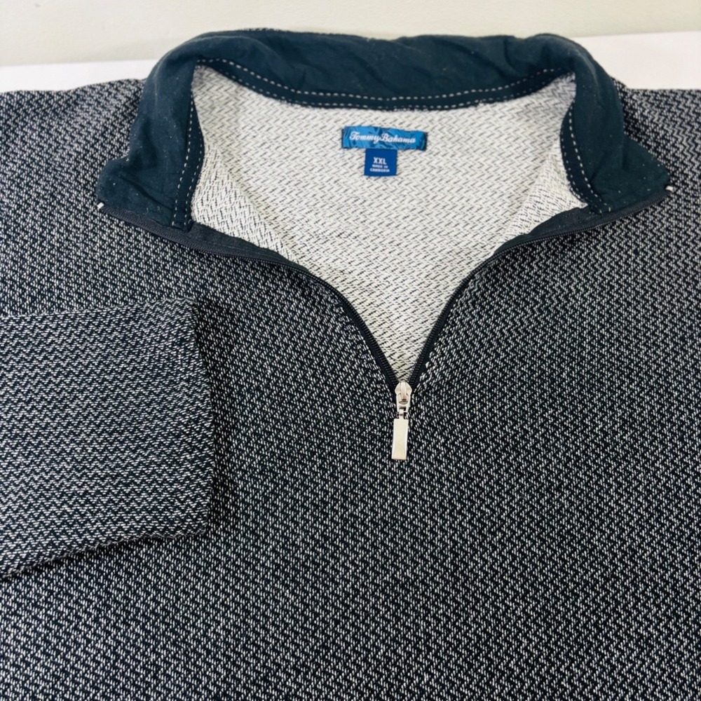 Tommy Bahama‎ Sweater 1/4 Zip Pullover Cotton Blend Gray Black Geometric Men XXL